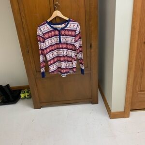 Lanz of Switzerland reindeer henley long sleeve shirt top large winter long john